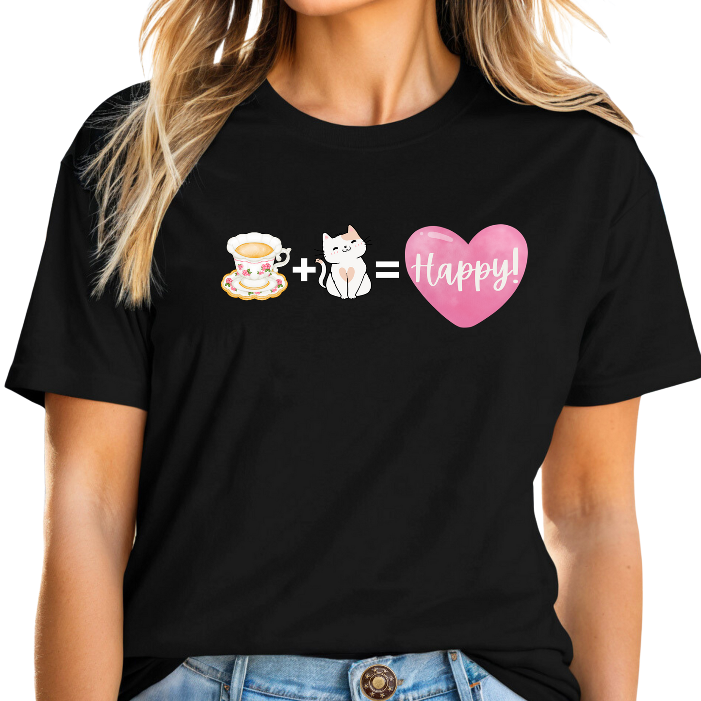 Rockonstienz Tea + Cat = Happy T-Shirt – Funny Cat Lover Graphic Tee