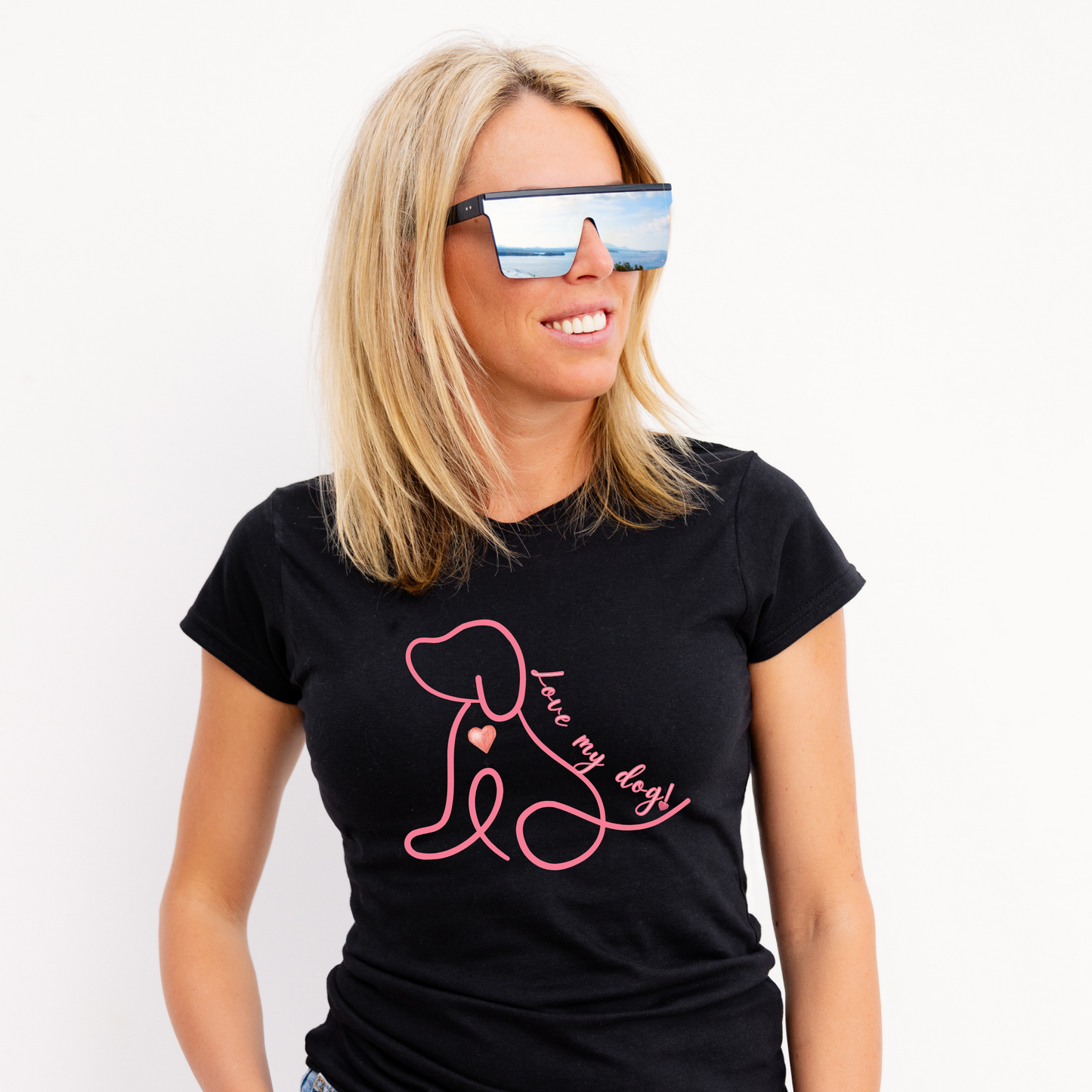 Rockonstienz I Love My Dog - Pink Outline Proclaims Love for Pet Dog