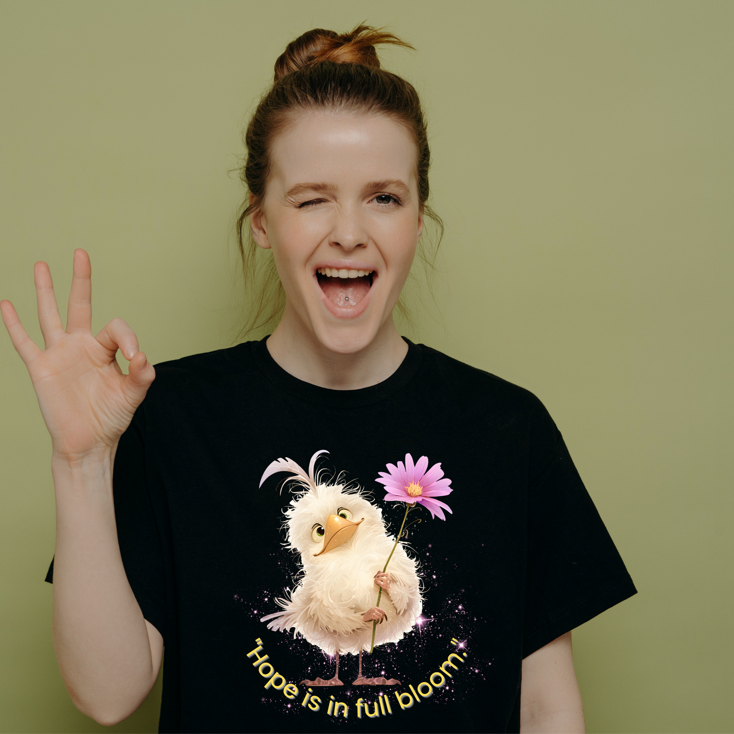 Rockonstienz Hope Blooms Inspirational Graphic Tee with a Cute Bird