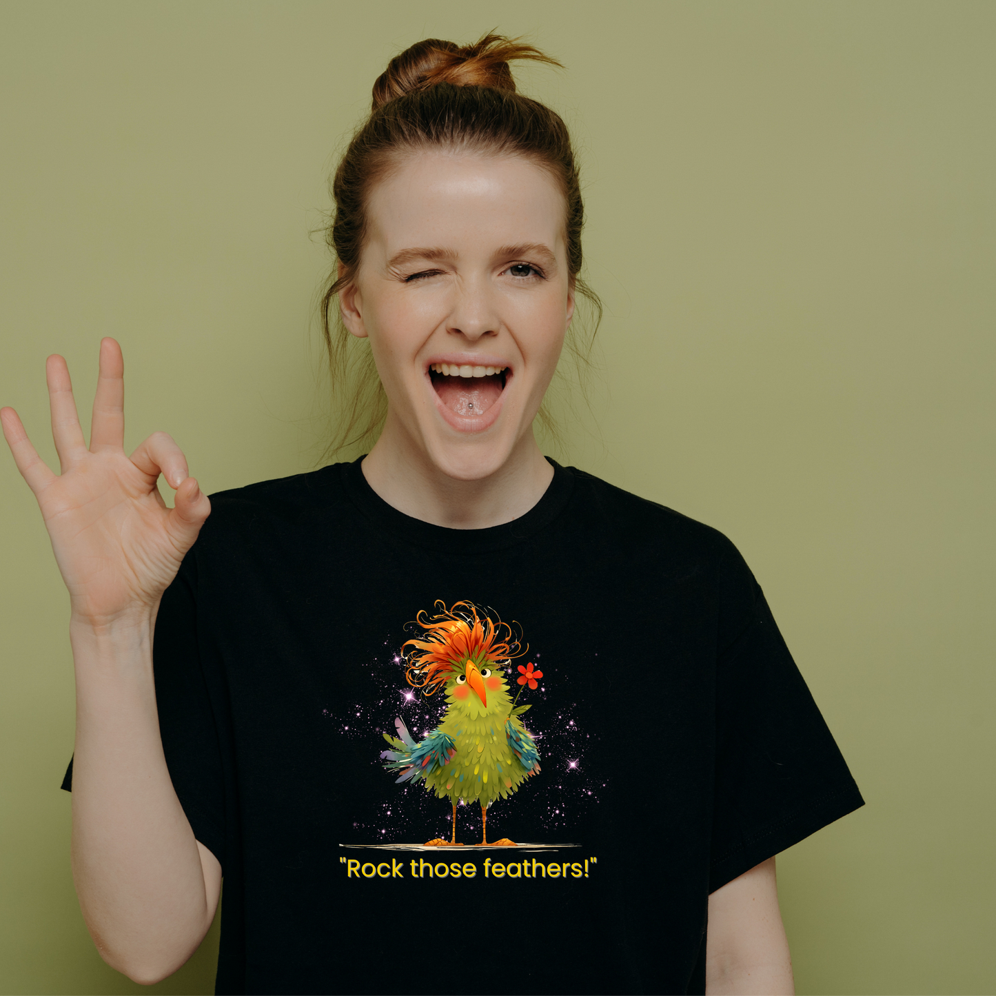 Rockonstienz Rock Those Feathers, Strut Your Stuff with this Graphic Tee