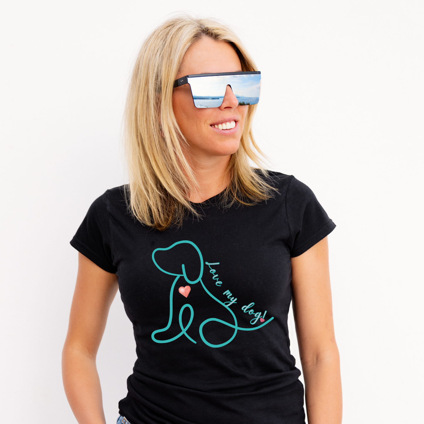 Rockonstienz Love My Dog - Blue Print Graphic Tee - Shows Love of Pet Dog