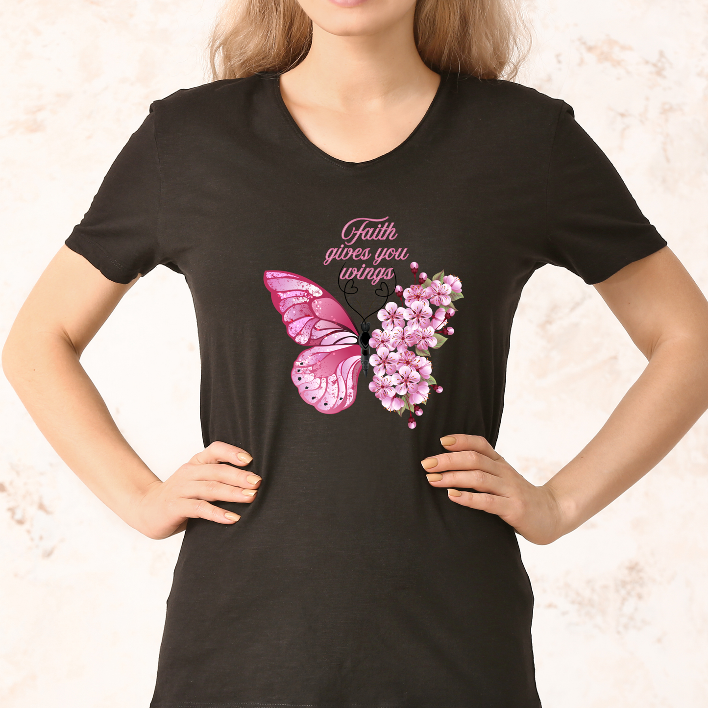 Rockonstienz Faith Gives You Wings Graphic Tee Beautiful Butterfly Shows Power of Faith