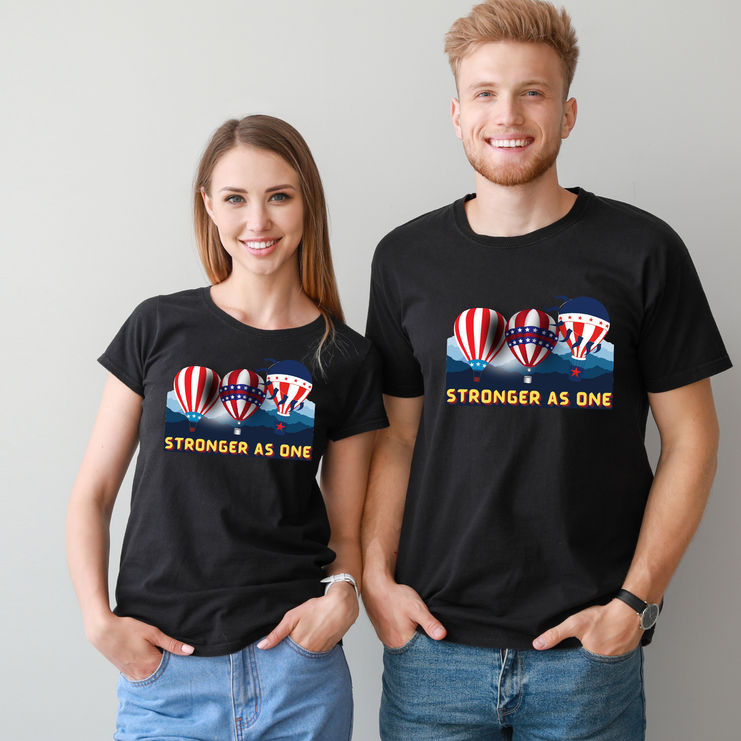 Rockonstienz Stronger Together Hot Air Balloons Graphic Tee, Patriotic, United