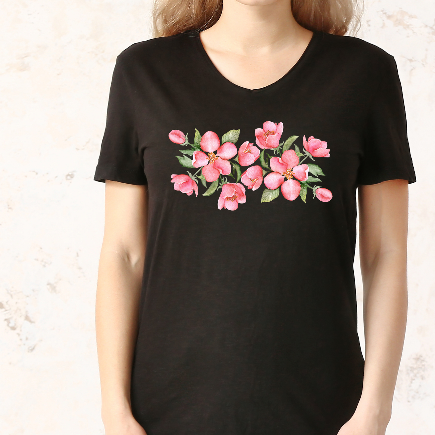 Rockonstienz Watercolor Cherry Blossoms, Graphic Tee for Women